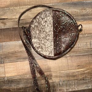 Holy Cow Couture Canteen with studded embossed leather & matching shoulder strap